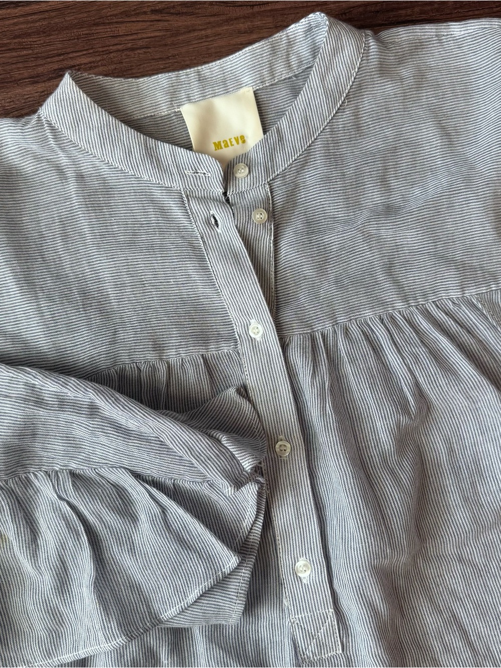 Maeve Anthropologie Shirt Blue White Striped Ruffle Sleeve Cotton Top Small